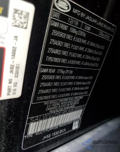 2019 Land Rover Range Rover Sport Supercharged Autobiography from USA, damaged, VIN SALWV2RE9KA839981